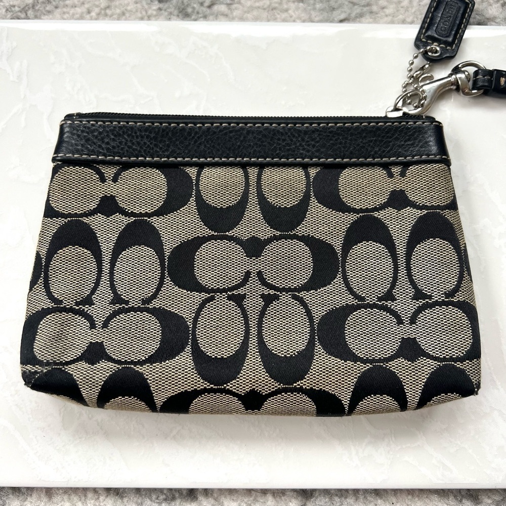 Coach Y2K Signature Leather Trim Wristlet Black Wallet Coin Purse Card Holder - Picture 5 of 11